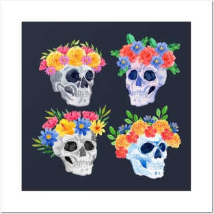 Dia de muertos watercolor skull collection Posters and Art